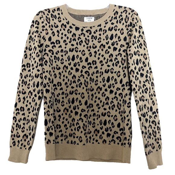 J. Crew Teddie Crewneck Sweater Women's XS Leopard Animal Print AS300 NWT - Picture 4 of 9